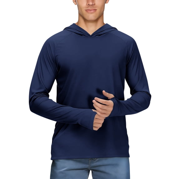 Men's Performance Sun Hoodie Solid Pullover Long Sleeve Hooded Fishing Shirt Lightweight Breathable Quick-Dry 4-Way Stretch for Daily Commute Fishing and Outdoor Activities Navy XL