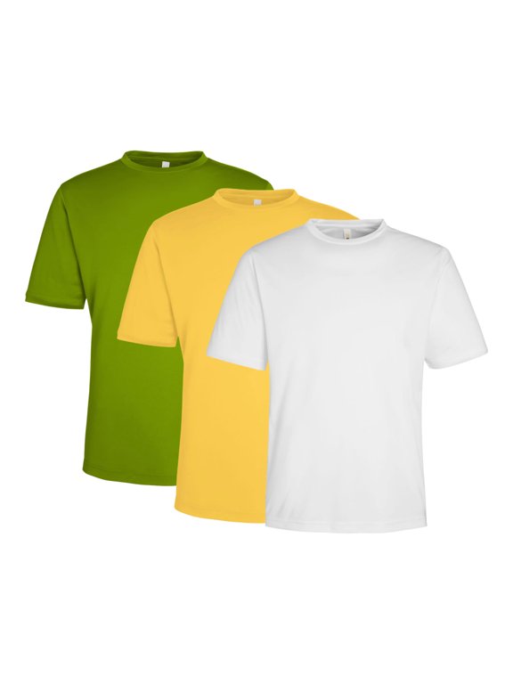 Men's Performance T-Shirt, 100% Polyester Interlock Short Sleeve Crewneck Tee, Assorted T-Shirt (Bright Color 3 Pack, XL)