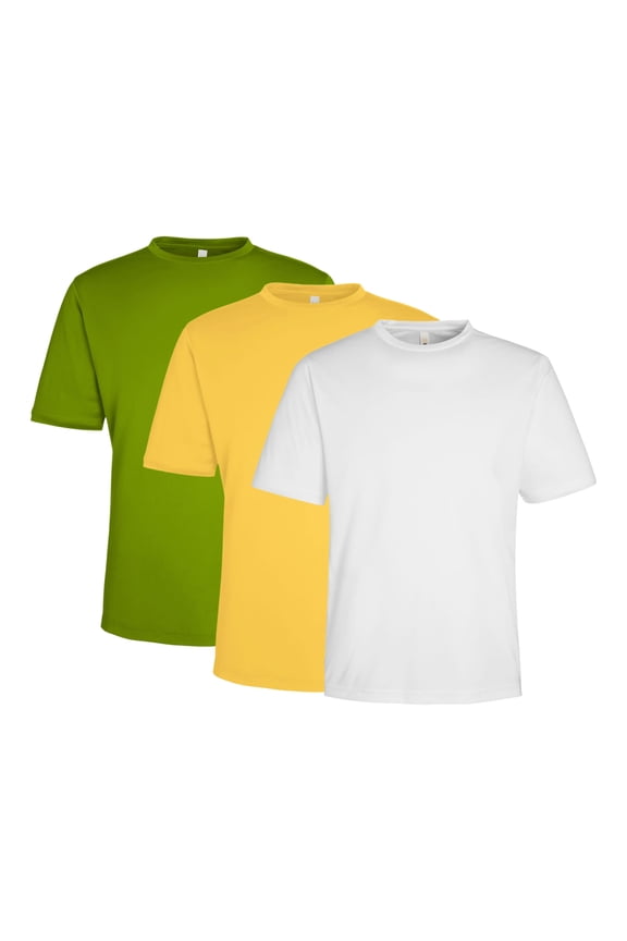 Men's Performance T-Shirt, 100% Polyester Interlock Short Sleeve Crewneck Tee, Assorted T-Shirt (Bright Color 3 Pack, XL)