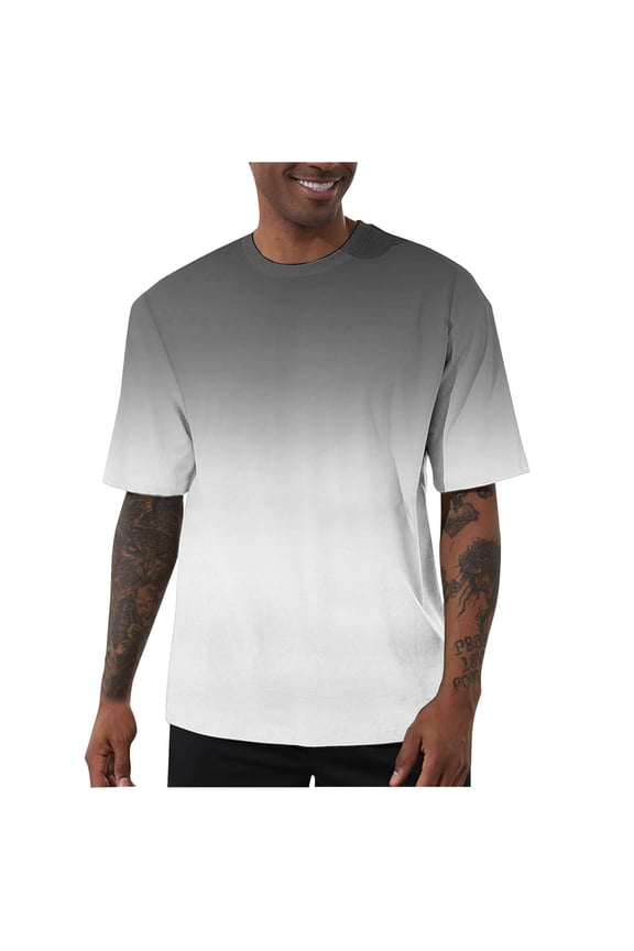 Men's Performance Workout T-Shirt, Quick-Dry Stretch Casual Tee with Gradient Print, Breathable Athletic Top for Gym and Daily Wear