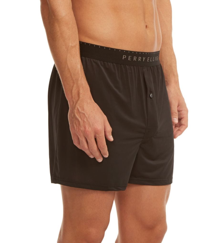 Men's Perry Ellis 163009 Luxe Solid Boxer Short (Black XL)