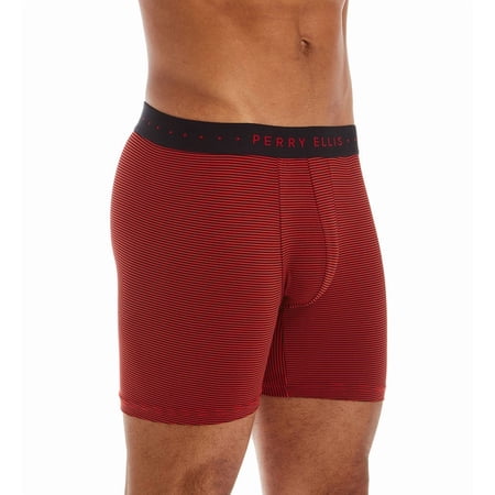 Men's Perry Ellis 960735 Luxe Striped Boxer Brief (Black/Scala L)