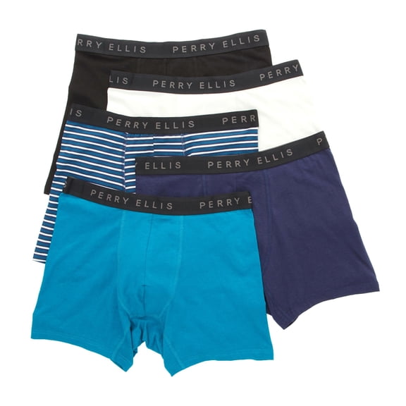 Men's Perry Ellis UMPE055 Cotton Stretch Boxer Brief - 5 Pack (Lagoon S)