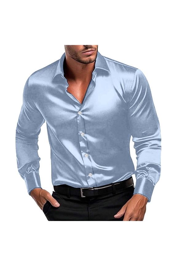 Men's Personality Dancing Party Solid Color Shirt Casual Button Down Lapel Long Sleeve Blouse Slim Fit Dress Shirts
