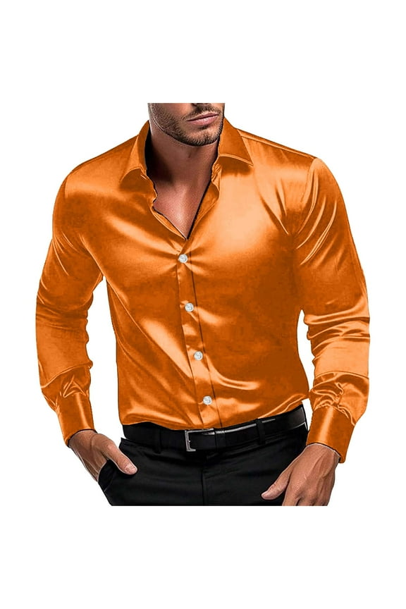 Men's Personality Dancing Party Solid Color Shirt Casual Button Down Lapel Long Sleeve Blouse Slim Fit Dress Shirts