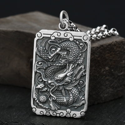 Men's Personality Retro Tag Foot Silver Dragon Pendant