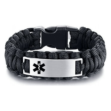 Men's Personalized Medical Alert Survival Paracord Cuff Bracelet, Customized Name ICE Disease Allergic Identification Bangle Medic ID Jewelry for Emergency Life Saver, 9.0 Inch