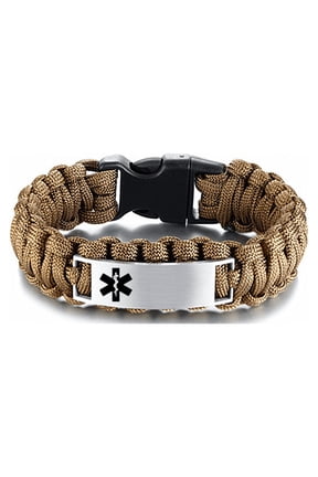 Men's Personalized Medical Alert Survival Paracord Cuff Bracelet, Customized Name ICE Disease Allergic Identification Bangle Medic ID Jewelry for Emergency Life Saver, 9.0 Inch