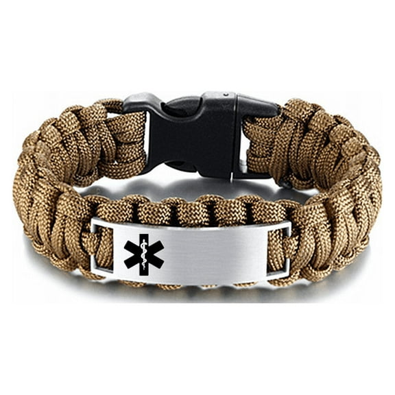 Men's Personalized Medical Alert Survival Paracord Cuff Bracelet, Customized Name ICE Disease Allergic Identification Bangle Medic ID Jewelry for Emergency Life Saver, 9.0 Inch