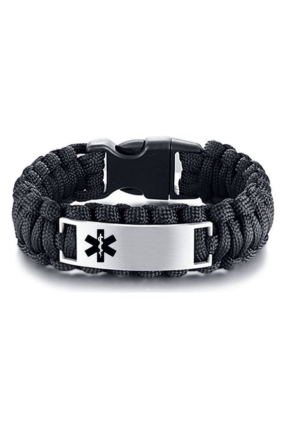 Men's Personalized Medical Alert Survival Paracord Cuff Bracelet, Customized Name ICE Disease Allergic Identification Bangle Medic ID Jewelry for Emergency Life Saver, 9.0 Inch