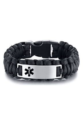 Men's Personalized Medical Alert Survival Paracord Cuff Bracelet, Customized Name ICE Disease Allergic Identification Bangle Medic ID Jewelry for Emergency Life Saver, 9.0 Inch