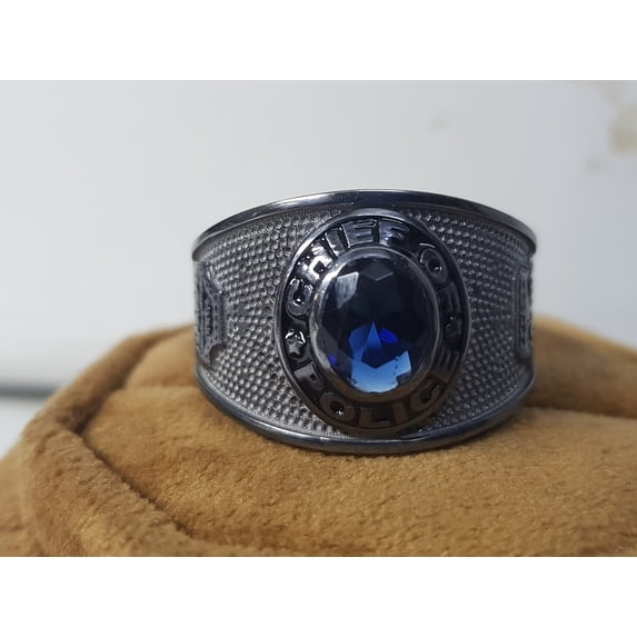 Men's Personalized Oval Cut Blue Stone Customized University Name And Logo Looking Stylish For Men High School Class Ring 925 Sterling Silver