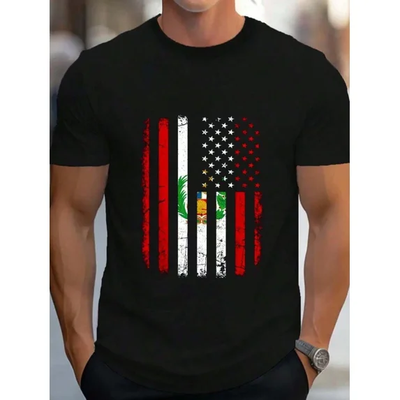 Men's Peru American Flag T-Shirt - Peruvian Roots USA Pride Graphic Tee - Distressed Heritage Short Sleeve Top