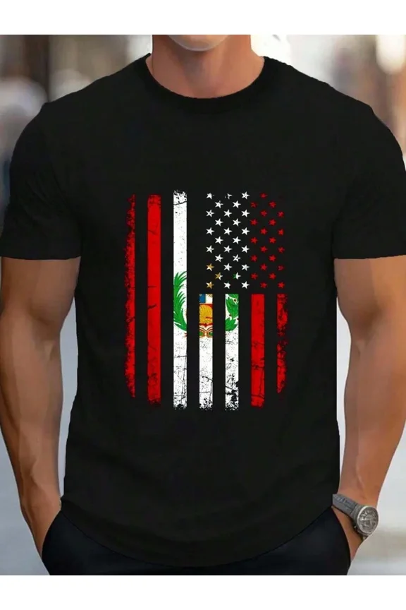 Men's Peru American Flag T-Shirt - Peruvian Roots USA Pride Graphic Tee - Distressed Heritage Short Sleeve Top
