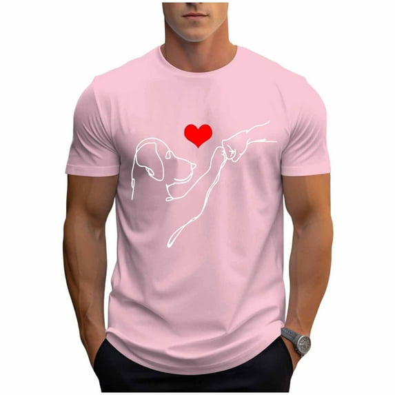 Men's Pet Lovers Graphic T-Shirt Crew Neck Short Sleeve Casual Top Pet Man Friendship Blouse