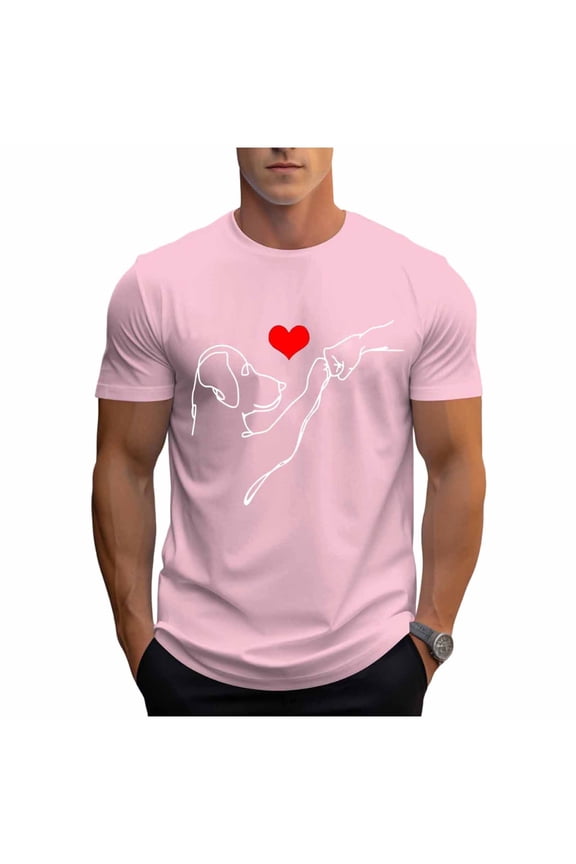 Men's Pet Lovers Graphic T-Shirt Crew Neck Short Sleeve Casual Top Pet Man Friendship Blouse