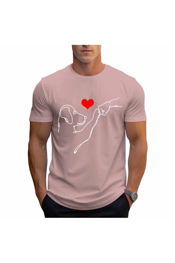 Men's Pet Lovers Graphic T-Shirt Crew Neck Short Sleeve Casual Top Pet Man Friendship Blouse