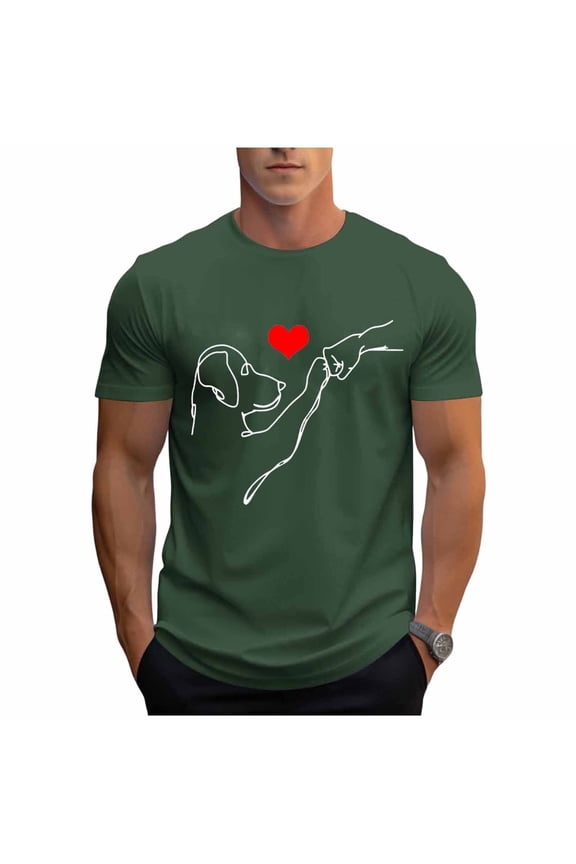 Men's Pet Lovers Graphic T-Shirt Crew Neck Short Sleeve Casual Top Pet Man Friendship Blouse