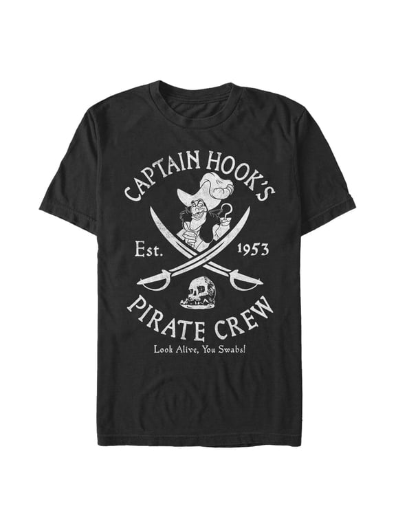 Men's Peter Pan Captain Hook's Pirate Crew Graphic Tee Black 3X Big Tall