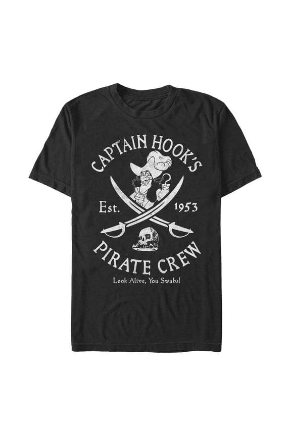 Men's Peter Pan Captain Hook's Pirate Crew Graphic Tee Black 3X Large