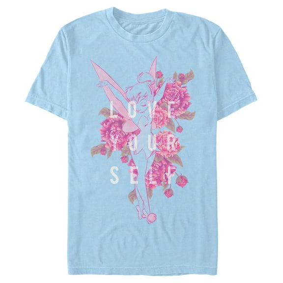 Men's Peter Pan Floral Tinker Bell Love Yourself Graphic Tee Light Blue X Large