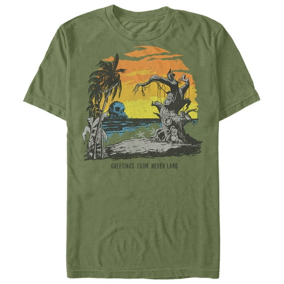 Men's Peter Pan Neverland Postcard Graphic Tee Military Green 3X Large