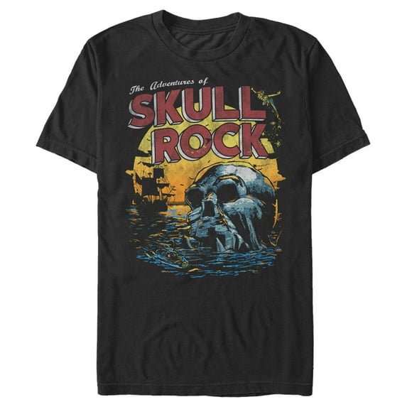 Men's Peter Pan Skull Rock Vintage Sunset Poster Graphic Tee Black X Large