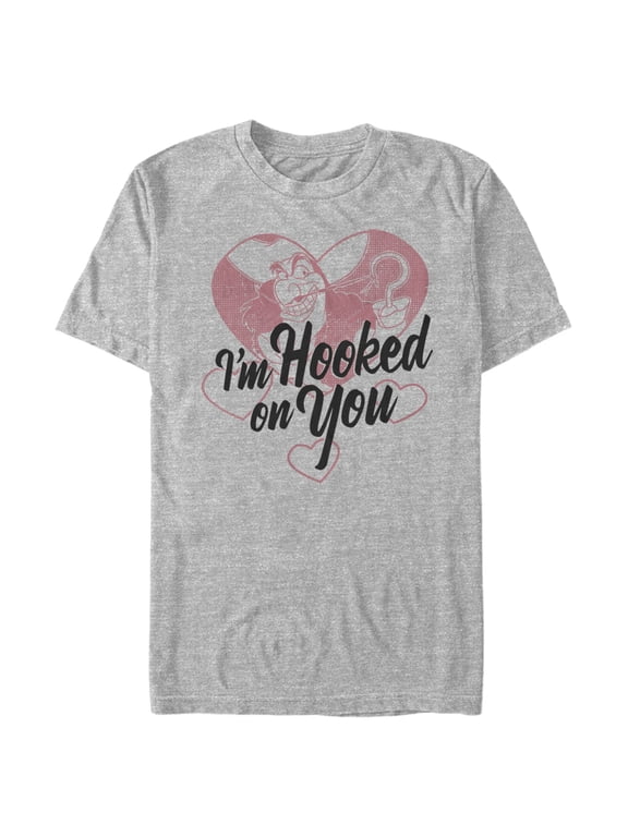 Men's Peter Pan Valentine's Day Captain Hook I'm Hooked on You Graphic Tee Athletic Heather 2X Large