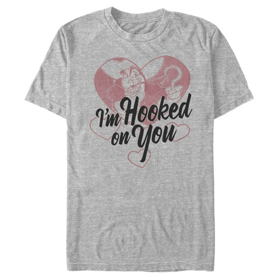 Men's Peter Pan Valentine's Day Captain Hook I'm Hooked on You Graphic Tee Athletic Heather Large