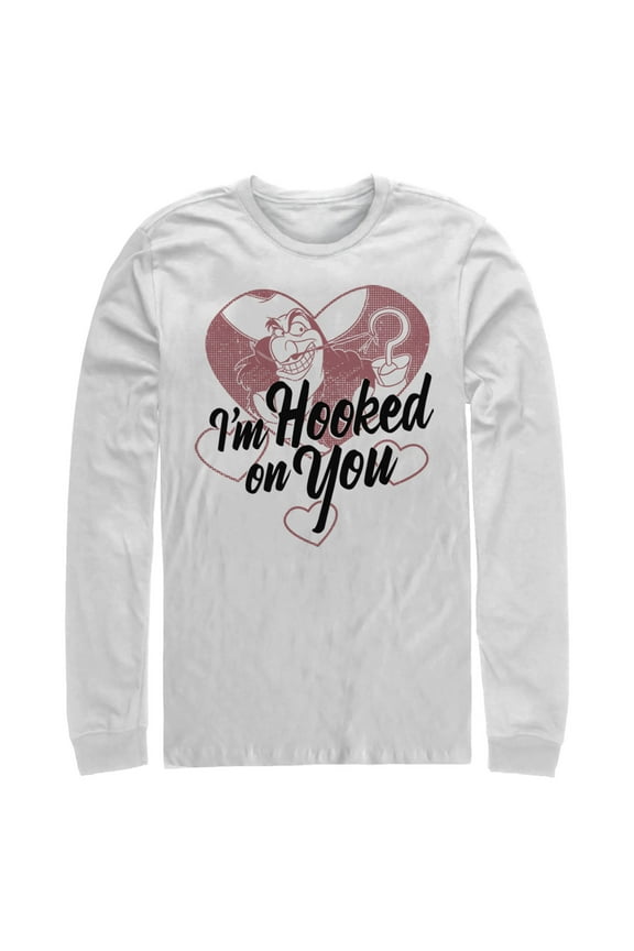 Men's Peter Pan Valentine's Day Captain Hook I'm Hooked on You  Long Sleeve Shirt White Large