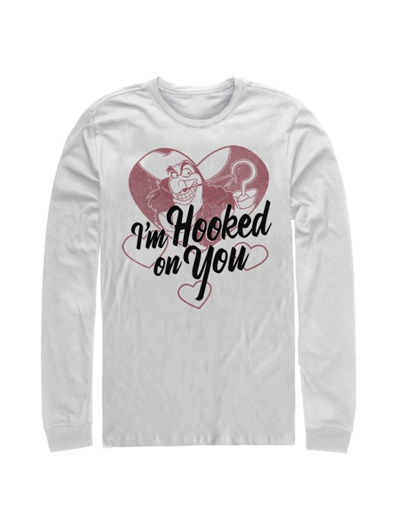 Men's Peter Pan Valentine's Day Captain Hook I'm Hooked on You Long Sleeve Shirt White Large