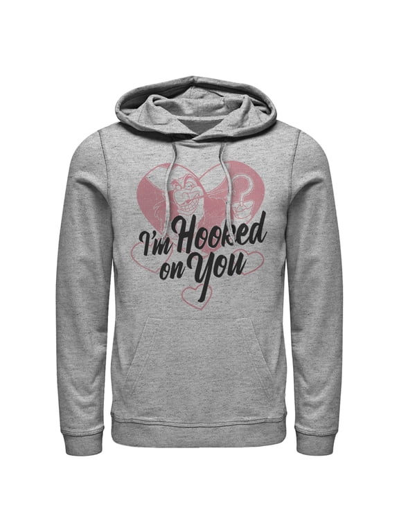 Men's Peter Pan Valentine's Day Captain Hook I'm Hooked on You Pull Over Hoodie Athletic Heather Medium