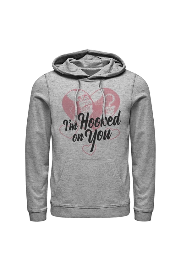 Men's Peter Pan Valentine's Day Captain Hook I'm Hooked on You Pull Over Hoodie Athletic Heather Large