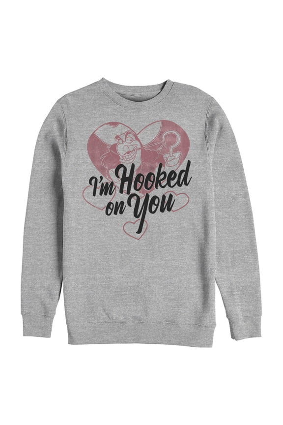 Men's Peter Pan Valentine's Day Captain Hook I'm Hooked on You  Sweatshirt Athletic Heather Medium