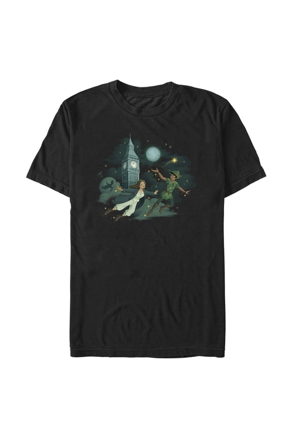 Men's Peter Pan & Wendy Animated Flying Scene Graphic Tee Black Large