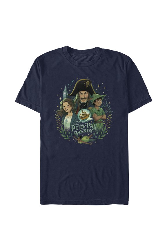 Men's Peter Pan & Wendy Animated Movie Poster Graphic Tee Navy Blue 2X Large