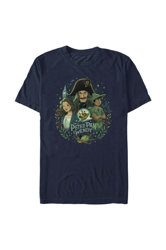 Men's Peter Pan & Wendy Animated Movie Poster  Graphic Tee Navy Blue Large