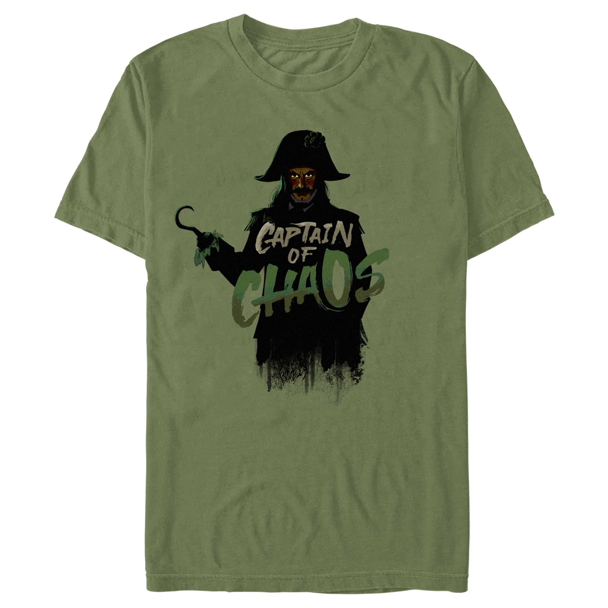 Men's Peter Pan & Wendy Captain Hook Captain of Chaos Graphic Tee Military  Green Large 