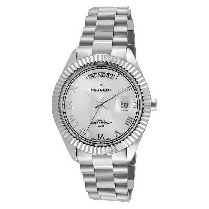 Men's Peugeot® Coin Edge Bezel Bracelet Watch Silver