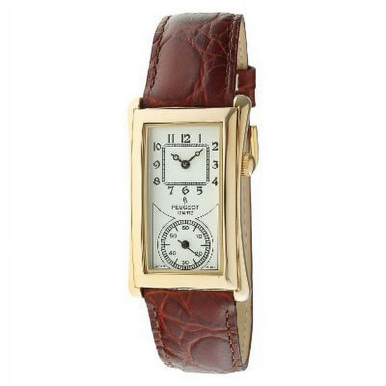 Men's Peugeot® Vintage Leather Strap Watch Brown