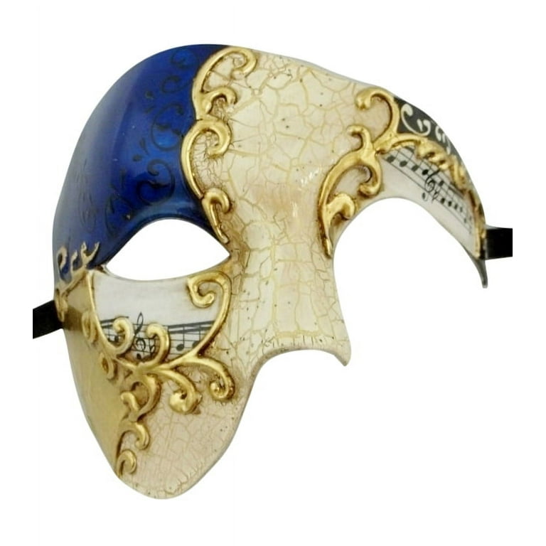 Men's Phantom Music Blue Gold Large Mardi Gras Masquerade Elegance Mask 