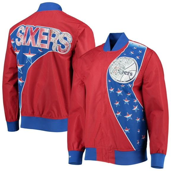 Men's Philadelphia 76ers Red Mitchell & Ness Hardwood Classics 75th Anniversary Authentic Warmup Full-Snap Jacket