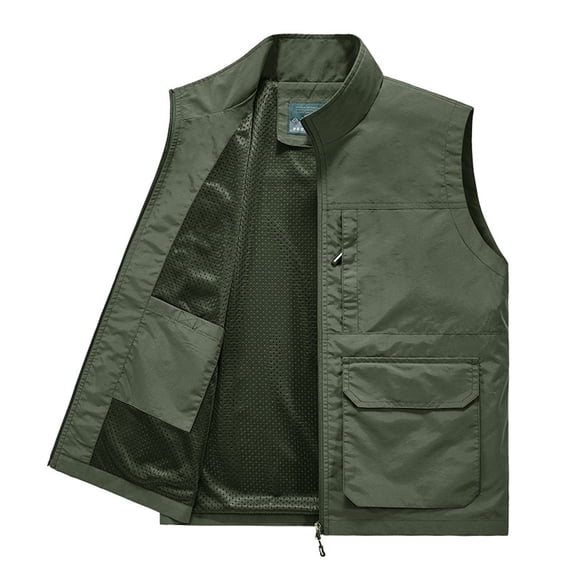 Men's Photographer Utility Vest, Quick Dry Water Resistant Lightweight Fabric with Mesh Lining, Full Zip Multi-Pocket Sleeveless Jacket for Camera Gear and Outdoor Shooting, Big and Tall Size M-5XL A