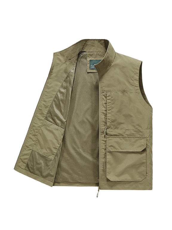 Men's Photographer Utility Vest, Quick Dry Water Resistant Lightweight Fabric with Mesh Lining, Full Zip Multi-Pocket Sleeveless Jacket for Camera Gear and Outdoor Shooting, Big and Tall Size M-5XL K