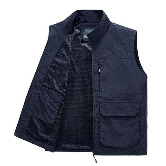 Men's Photographer Utility Vest, Quick Dry Water Resistant Lightweight Fabric with Mesh Lining, Full Zip Multi-Pocket Sleeveless Jacket for Camera Gear and Outdoor Shooting, Big and Tall Size M-5XL D