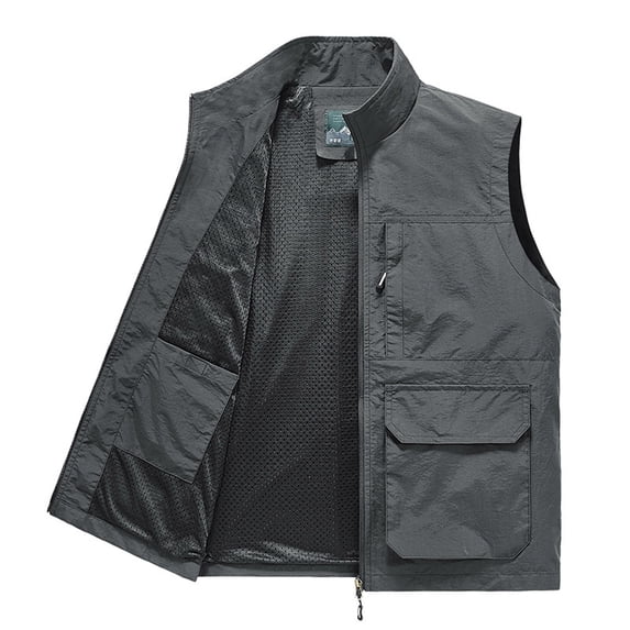Men's Photographer Utility Vest, Quick Dry Water Resistant Lightweight Fabric with Mesh Lining, Full Zip Multi-Pocket Sleeveless Jacket for Camera Gear and Outdoor Shooting, Big and Tall Size M-5XL G