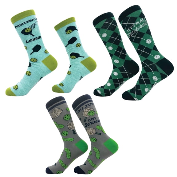 Men's Pickleball Socks Bundle (3 Pack) Funny Sarcastic Pickle ball Graphic Footwear for Men