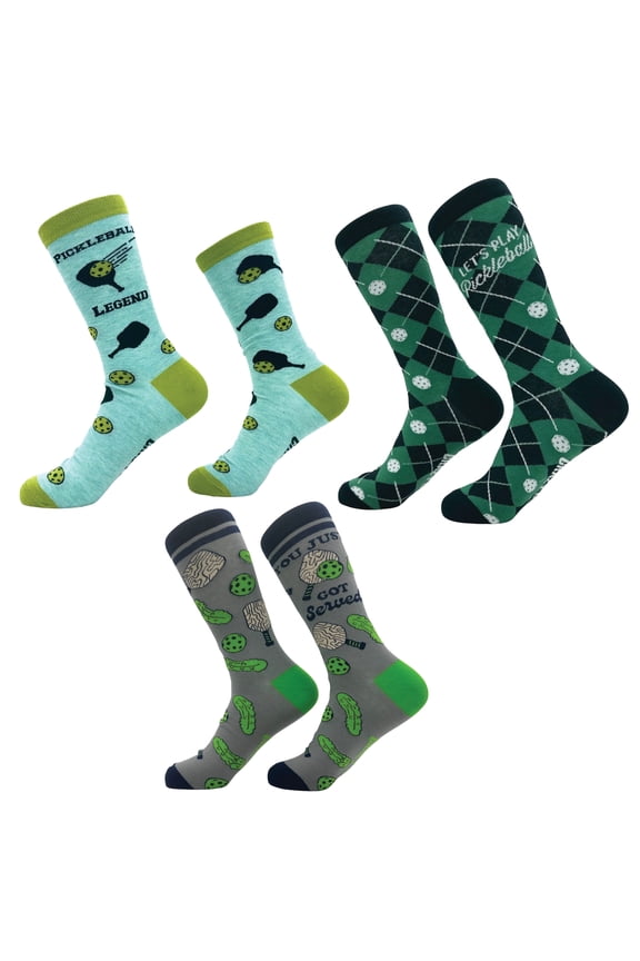 Men's Pickleball Socks Bundle (3 Pack) Funny Sarcastic Pickle ball Graphic Footwear for Men