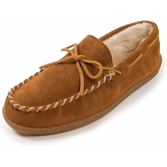 Minnetonka Men's Pile Lined Hardsole Brown Suede 14 M US