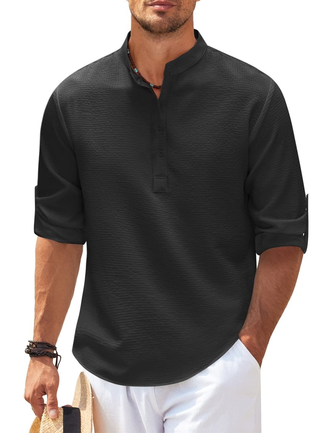 Men's Pineapple Plaid Long Sleeve Shirt Stand Collar - Walmart.com